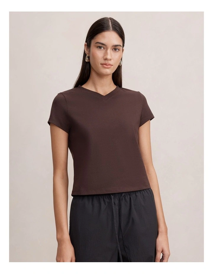 Portia V-Neck Baby T-shirt in Brown image 1