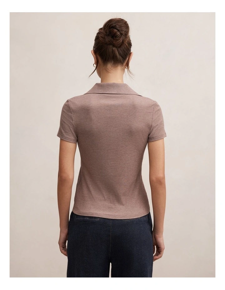 Aaliyah Ribbed Polo Top in Brown image 2
