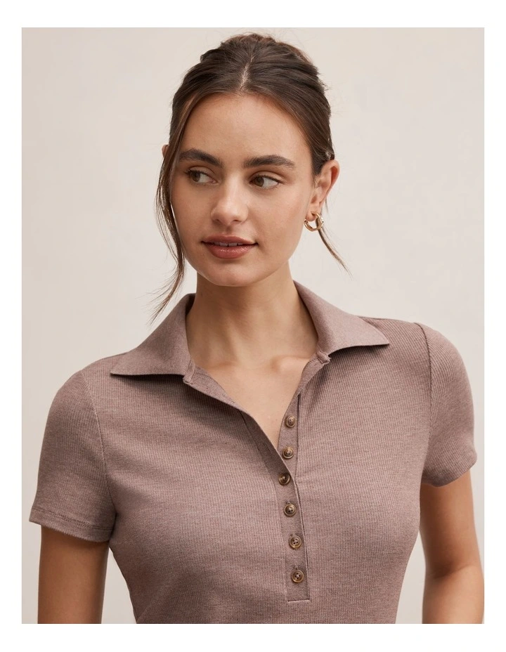 Aaliyah Ribbed Polo Top in Brown image 4