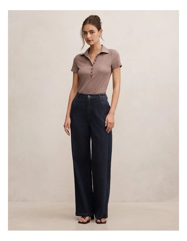 Aaliyah Ribbed Polo Top in Brown image 5