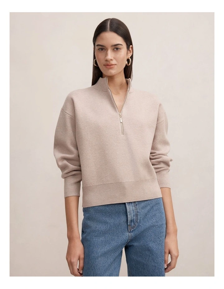 Hayley Quarter Zip Jumper in Beige image 1