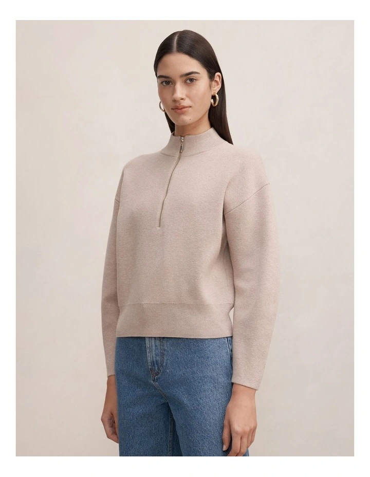 Hayley Quarter Zip Jumper in Beige image 3