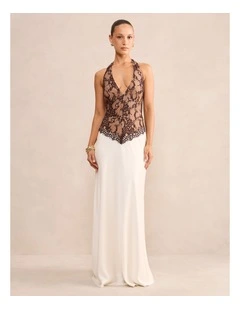 Mandi Lace Halter Neck Dress in Brown