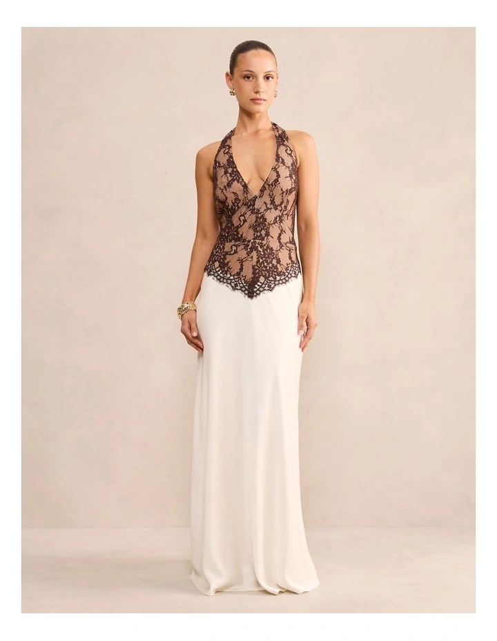Mandi Lace Halter Neck Dress in Brown image 1