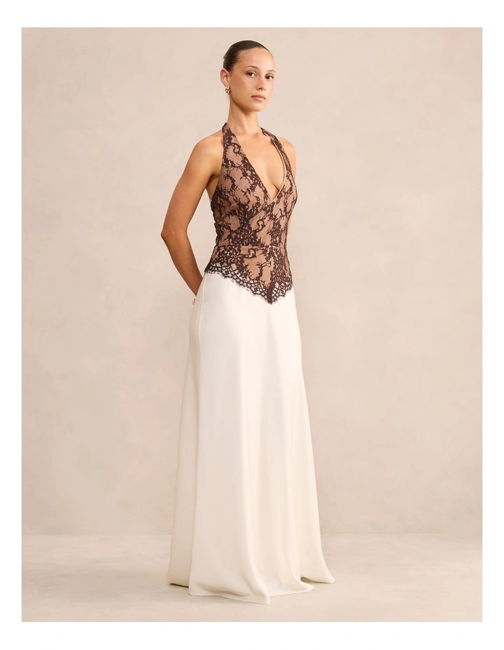 Mandi Lace Halter Neck Dress in Brown image 3