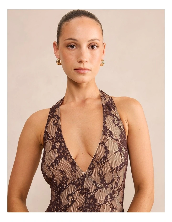 Mandi Lace Halter Neck Dress in Brown image 4