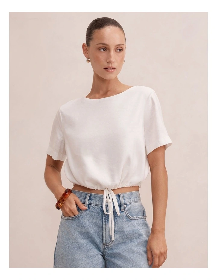 Rosie Bubble Linen Top in White image 1