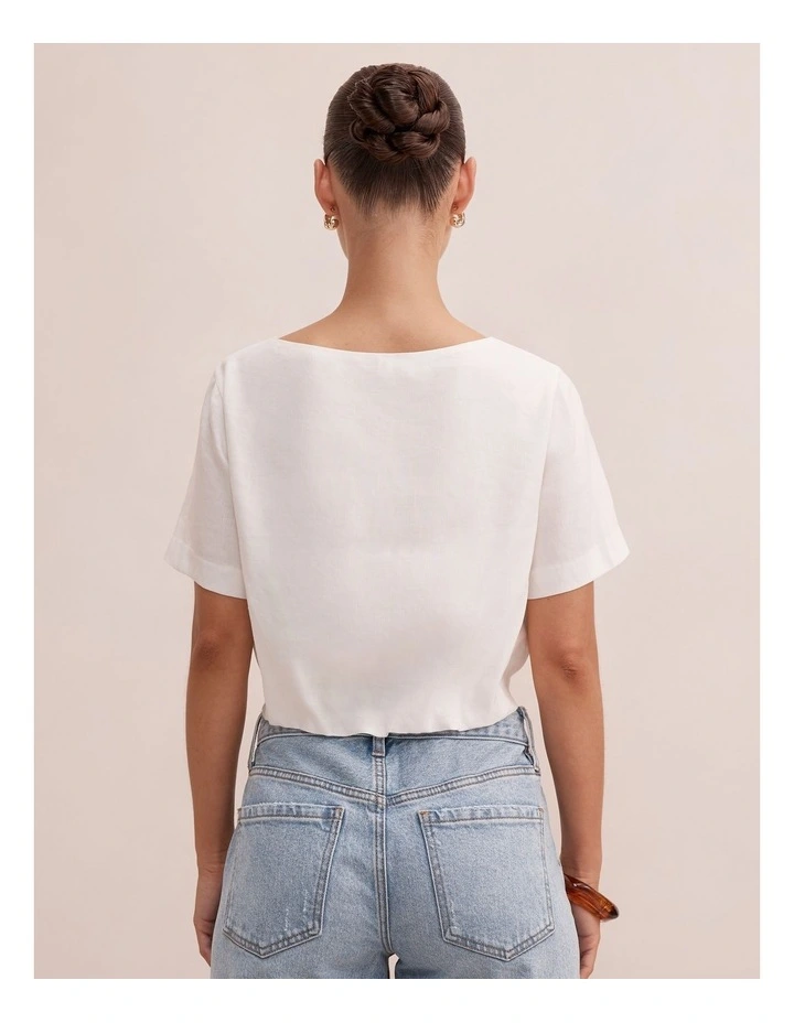 Rosie Bubble Linen Top in White image 2