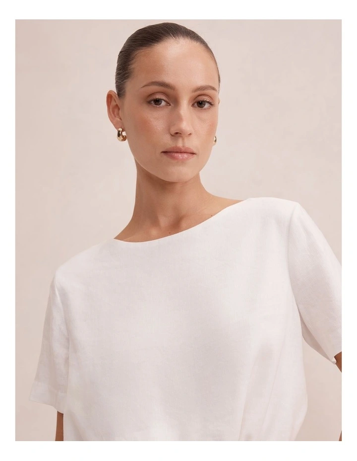 Rosie Bubble Linen Top in White image 4