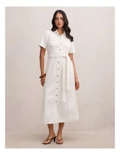 Millie Denim Midi Shirt Dress in White