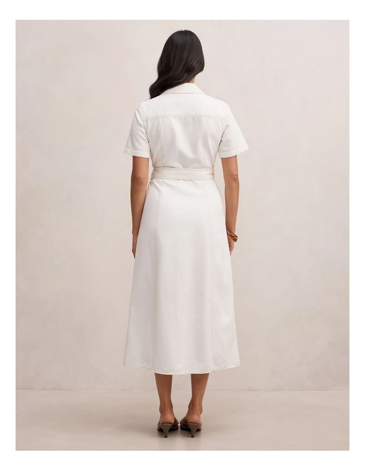 Millie Denim Midi Shirt Dress in White image 2