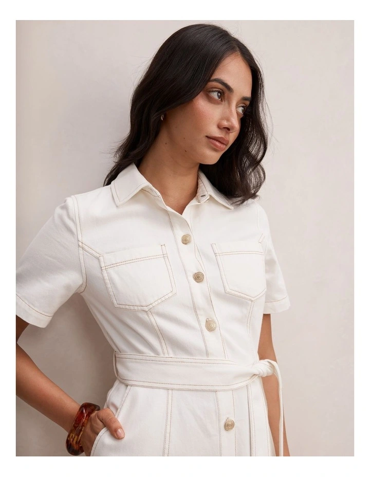 Millie Denim Midi Shirt Dress in White image 4