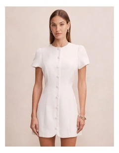 Elinda Button Up Linen Mini Dress in White