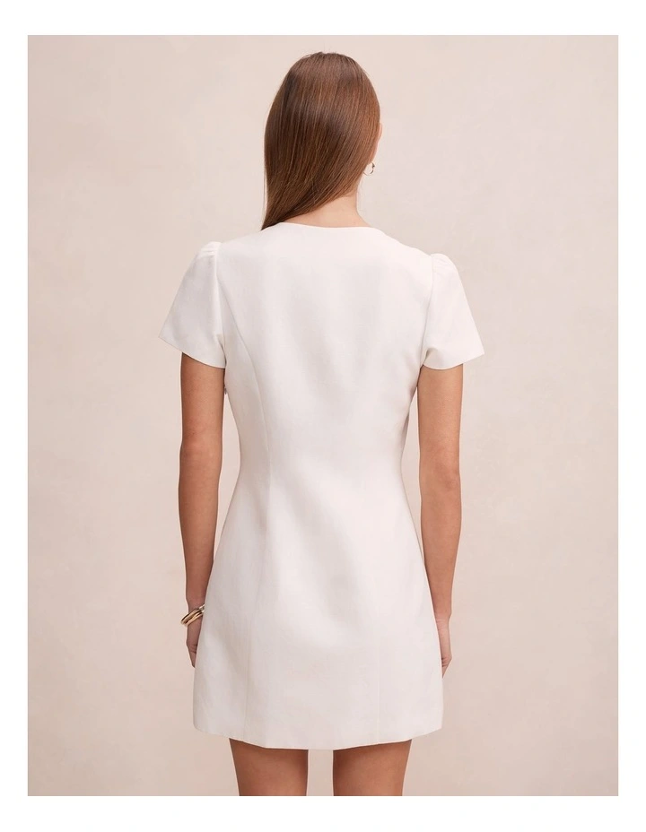Elinda Button Up Linen Mini Dress in White image 2