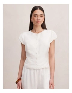 Ella Button Up Linen Top in White
