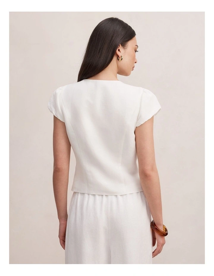 Ella Button Up Linen Top in White image 2