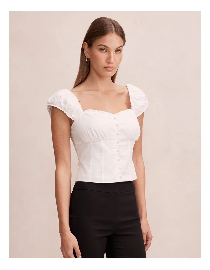 Alice Cotton Button Top in White image 3