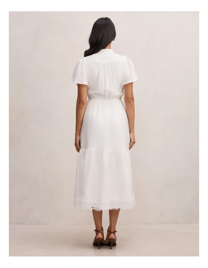 Harriet Lace Detail Midi Dress in White image 2