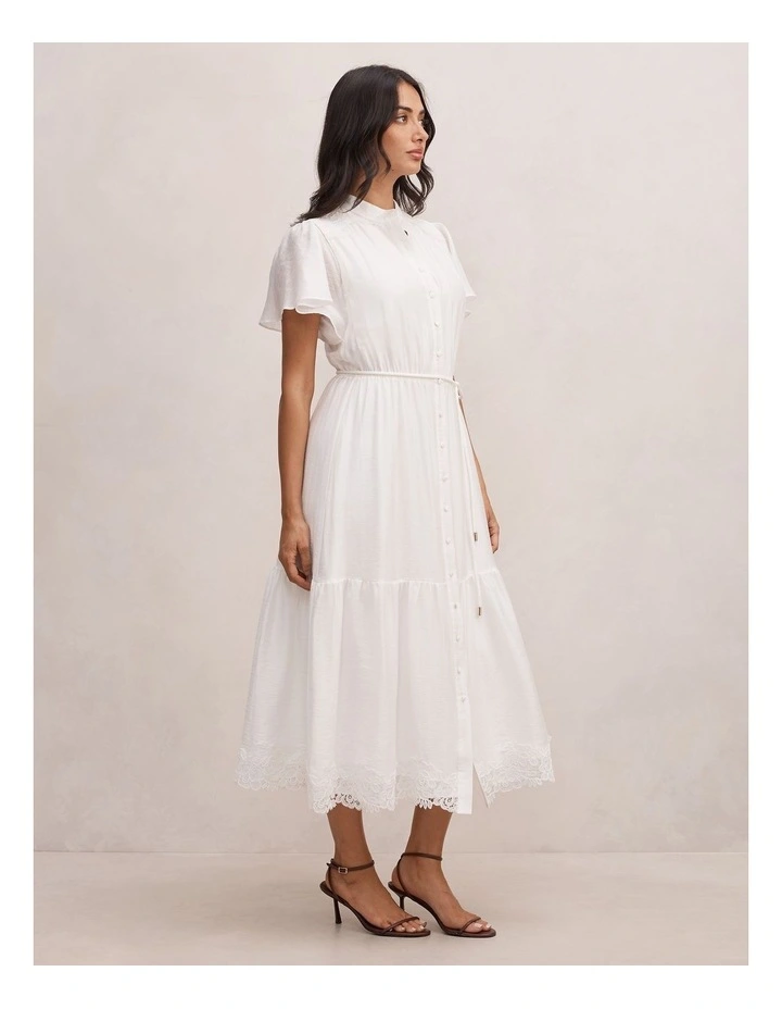 Harriet Lace Detail Midi Dress in White image 3