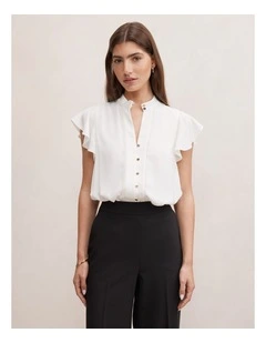 Jennie Flutter Sleeves Blouse in White
