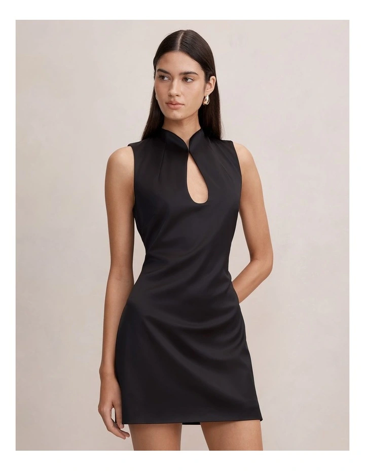Jade Keyhole Satin Mini Dress in Black image 1