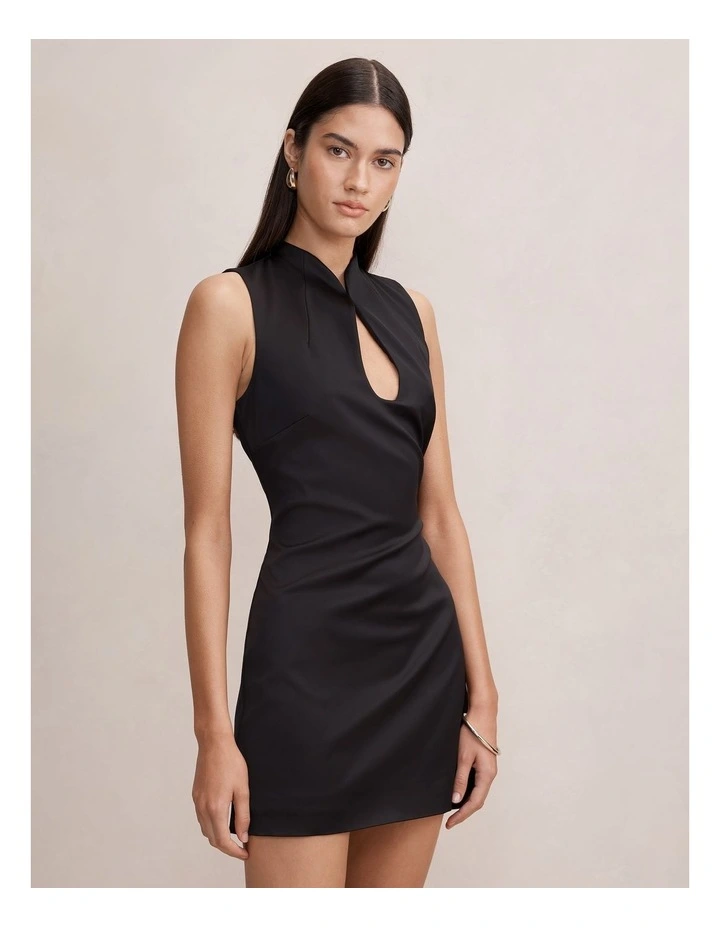 Jade Keyhole Satin Mini Dress in Black image 3