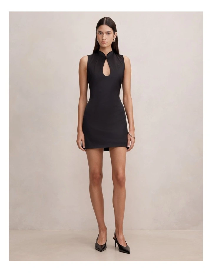 Jade Keyhole Satin Mini Dress in Black image 5
