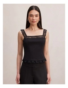 Aurelia Square Neck Lace Camisole Top in Black