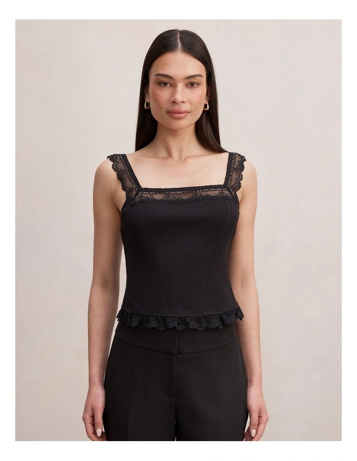 Aurelia Square Neck Lace Camisole Top in Black image 1