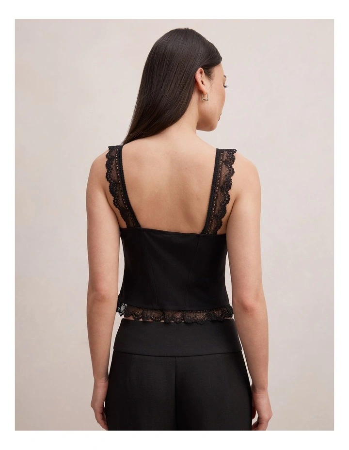 Aurelia Square Neck Lace Camisole Top in Black image 2