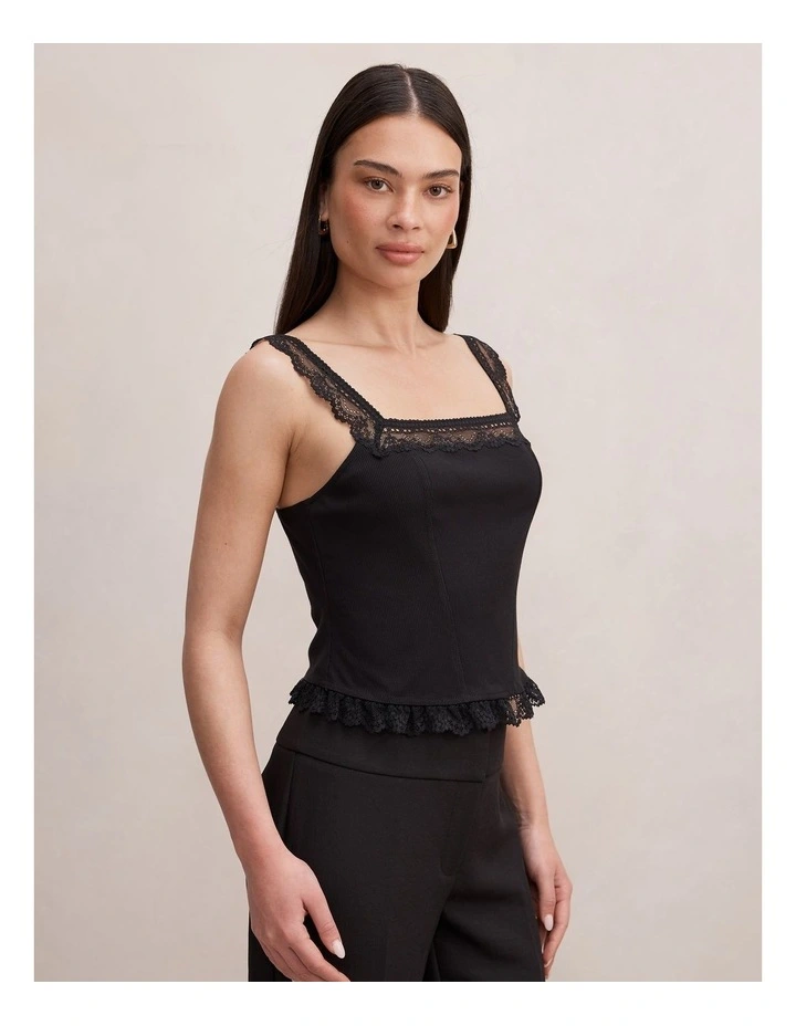 Aurelia Square Neck Lace Camisole Top in Black image 3