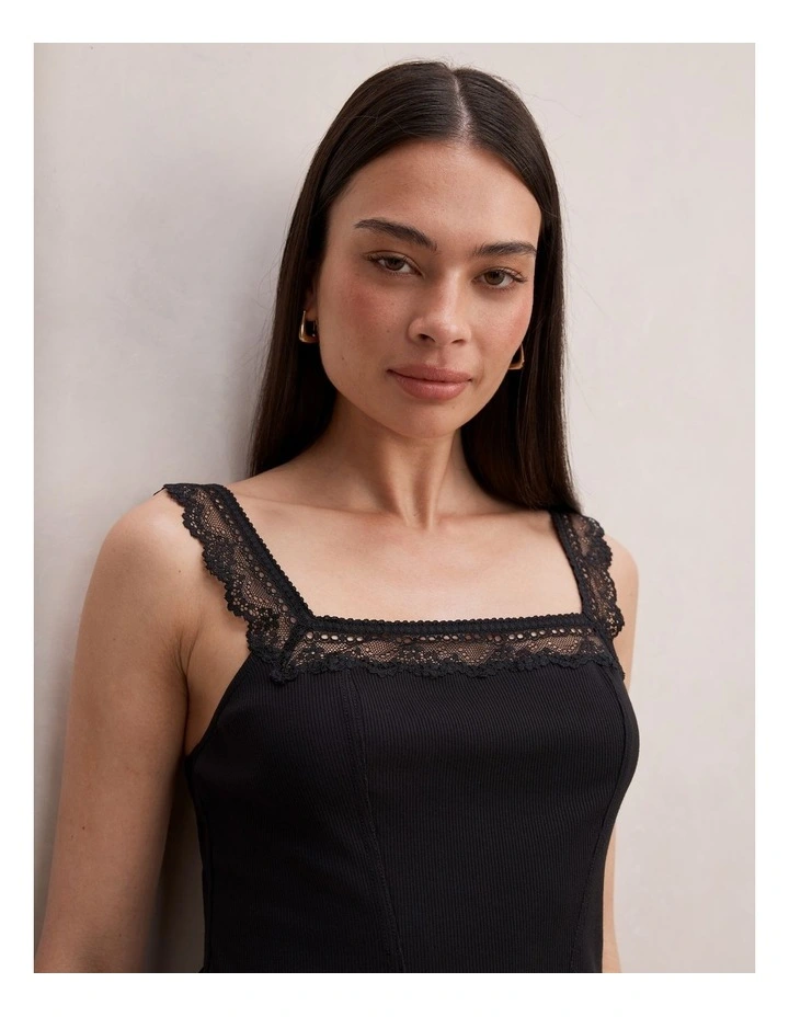 Aurelia Square Neck Lace Camisole Top in Black image 4