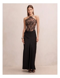Nellie Lace Halter Neck Maxi Dress in Black