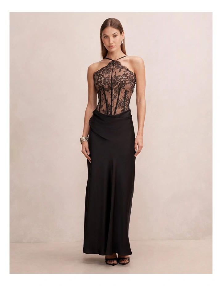 Nellie Lace Halter Neck Maxi Dress in Black image 1