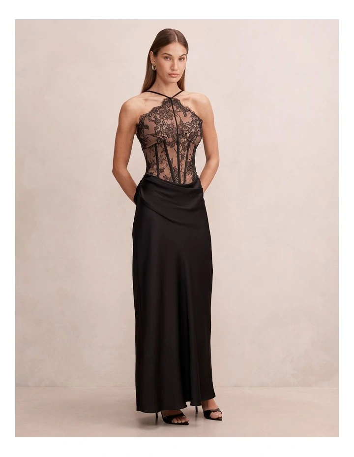 Nellie Lace Halter Neck Maxi Dress in Black image 3