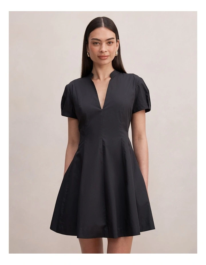 Clover Puff Sleeves Mini Dress in Black image 1