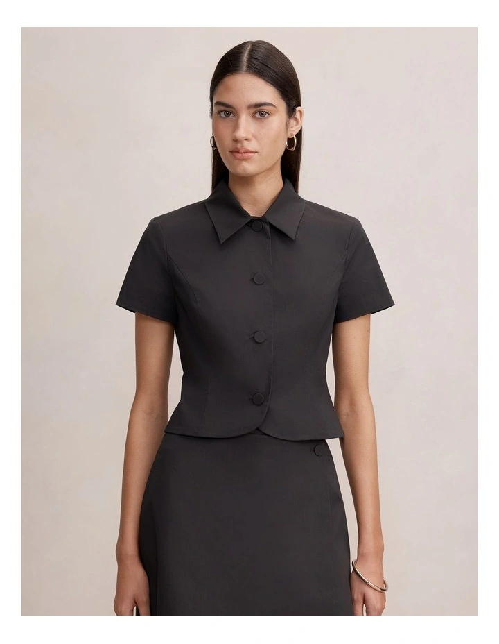 Bonnie Cropped Button Top in Black image 1