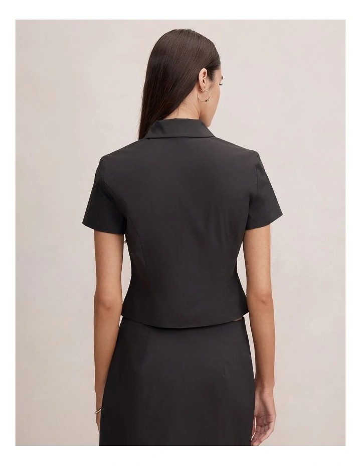 Bonnie Cropped Button Top in Black image 2