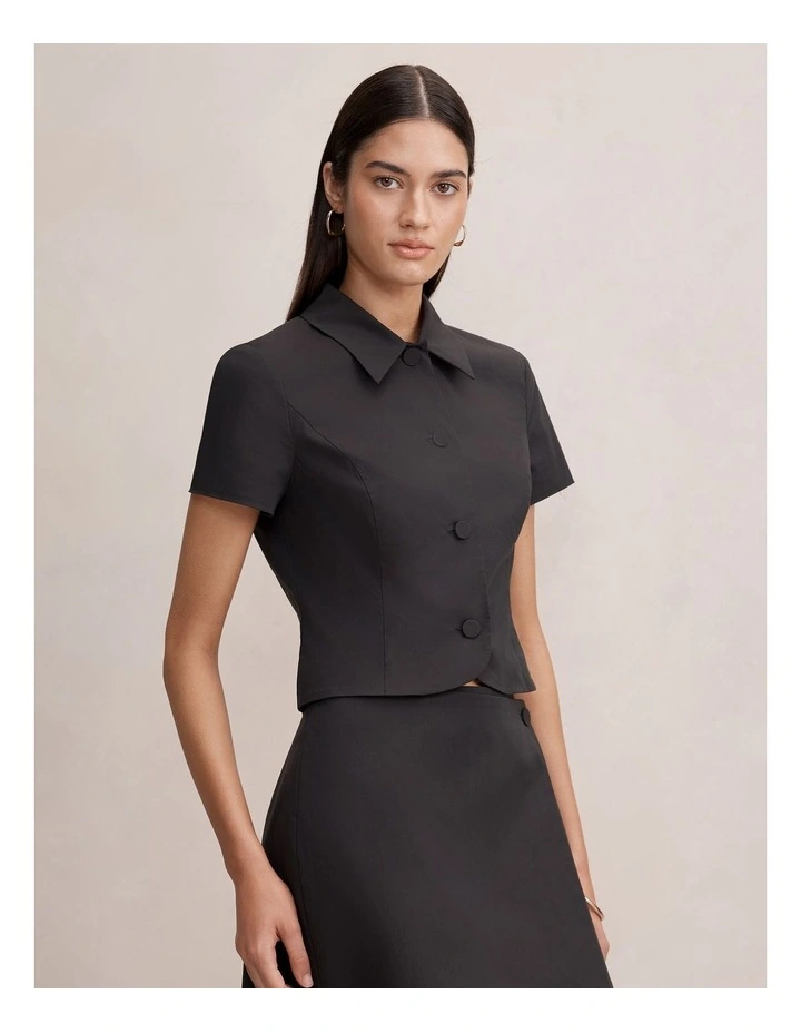 Bonnie Cropped Button Top in Black image 3