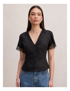 Ingrid Lace Trim Blouse in Black