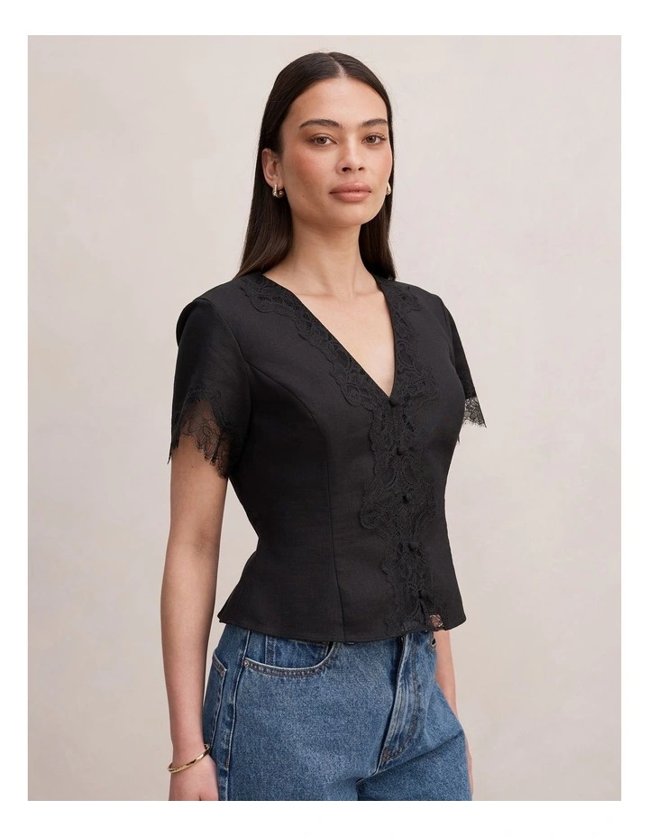 Ingrid Lace Trim Blouse in Black image 3