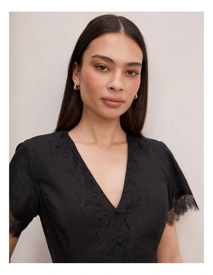 Ingrid Lace Trim Blouse in Black image 4