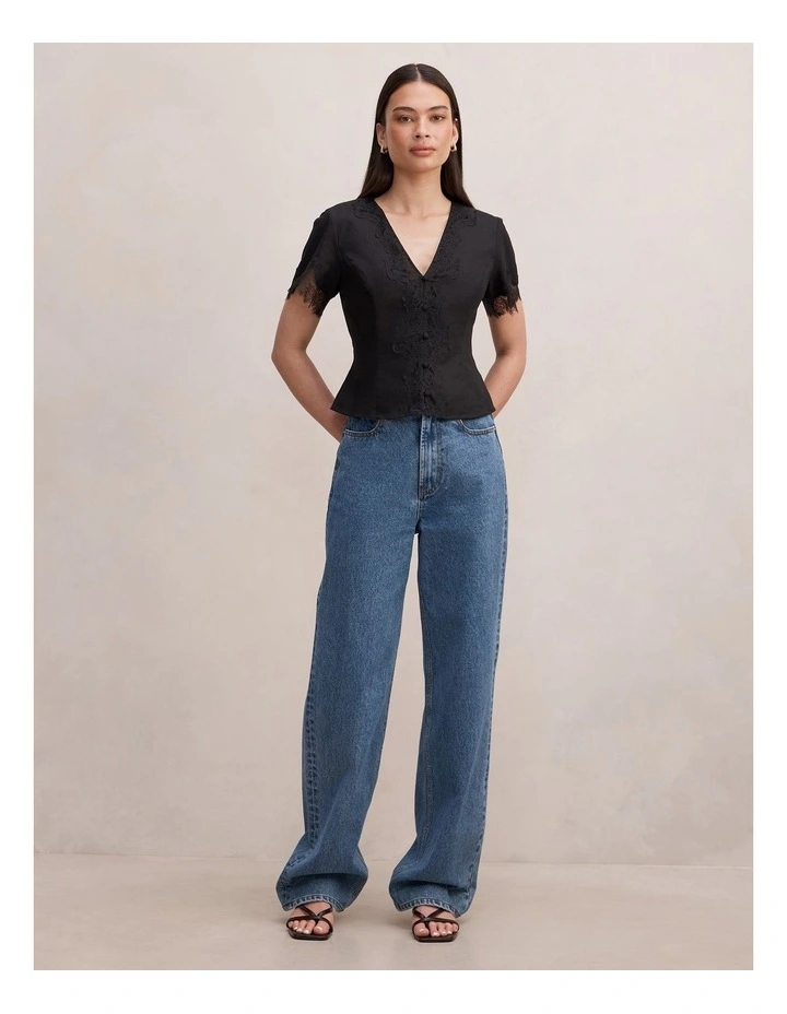 Ingrid Lace Trim Blouse in Black image 5