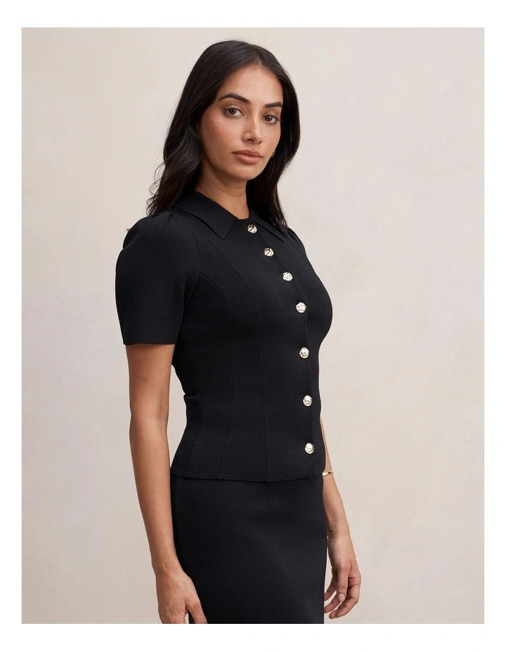 Esther Button Detail Knitted Top in Black image 3