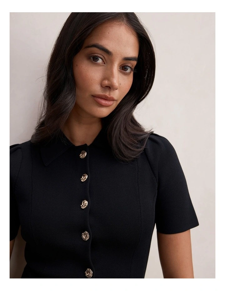 Esther Button Detail Knitted Top in Black image 4