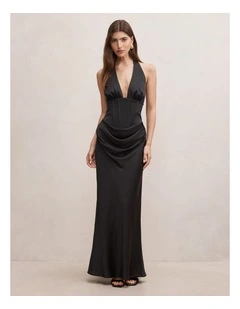 Airlie Halter Neck Corset Maxi Dress in Black