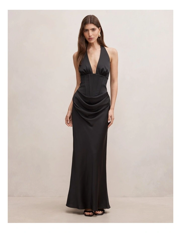 Airlie Halter Neck Corset Maxi Dress in Black image 1