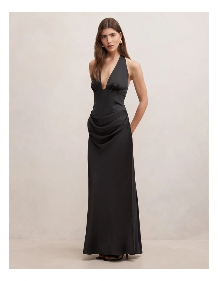 Airlie Halter Neck Corset Maxi Dress in Black image 3