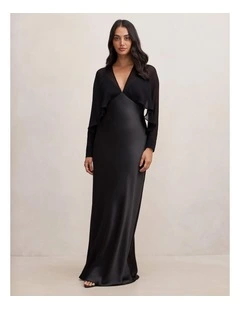 Electra Sleeves Cape Maxi Dress in Black