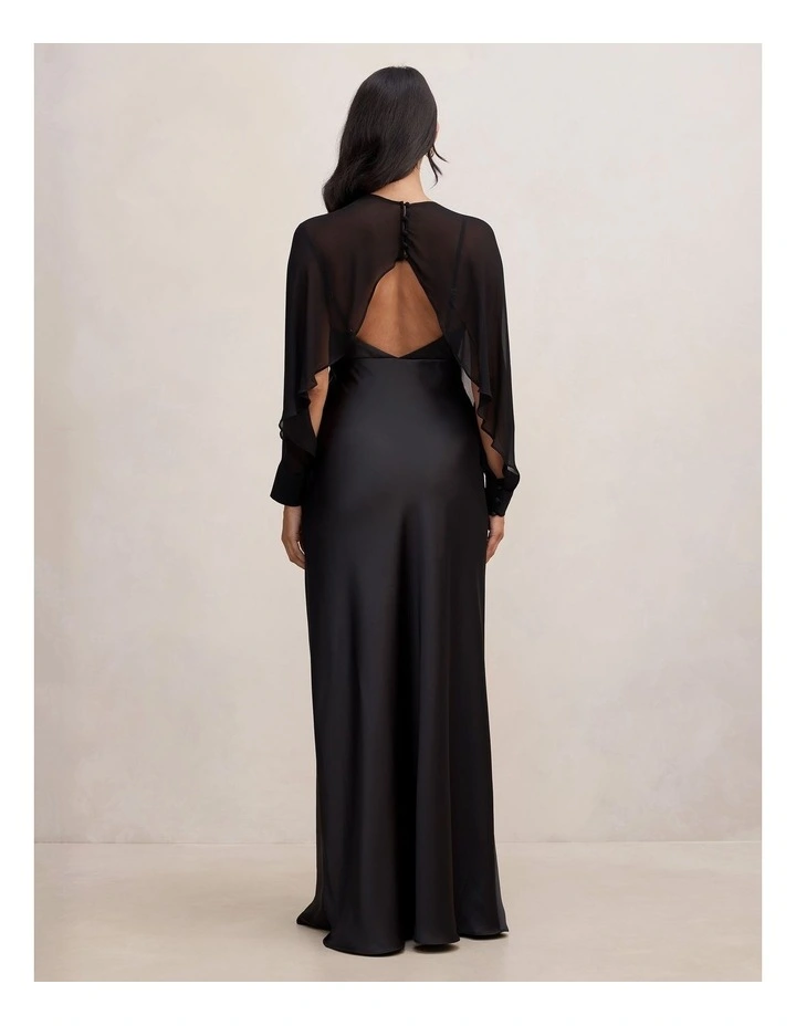 Electra Sleeves Cape Maxi Dress in Black image 2
